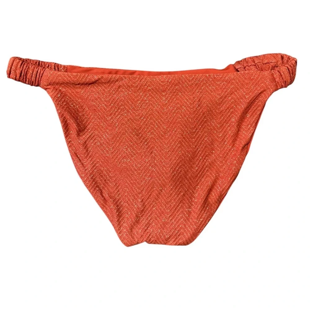 L*Space Leonie Bikini Bottom Full Coverage Mahogany Shimmer Chevron Small NWT‎